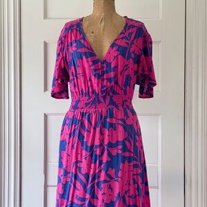 Abel the Label - Hi-Lo Midi Dress - Blue Pink Floral - Medium